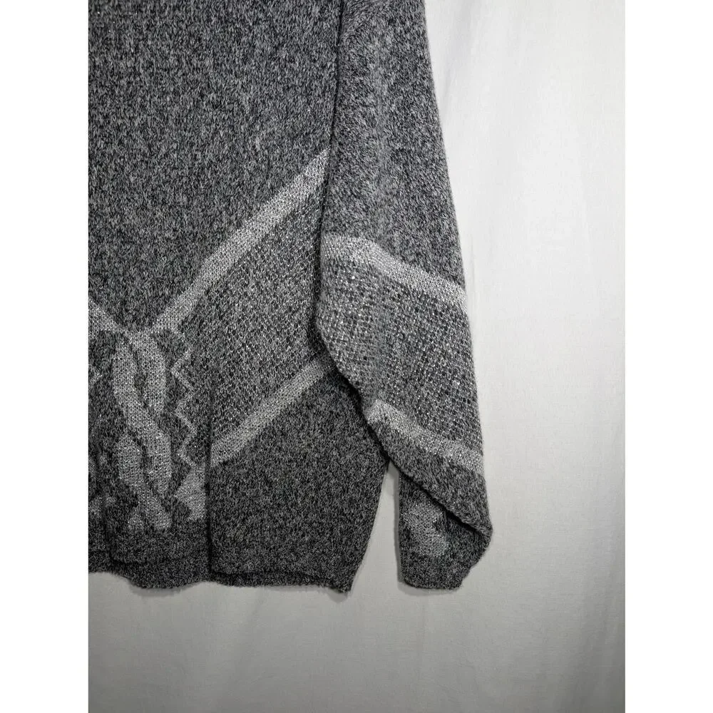 Vtg Castle Square knit sweater Sz M silver Grunge 80s 90s unisex allover pattern
